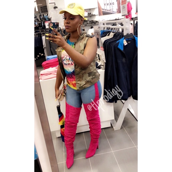 Fuchsia Suede Thigh High Chap Boots ✨ - Picture 9 of 13